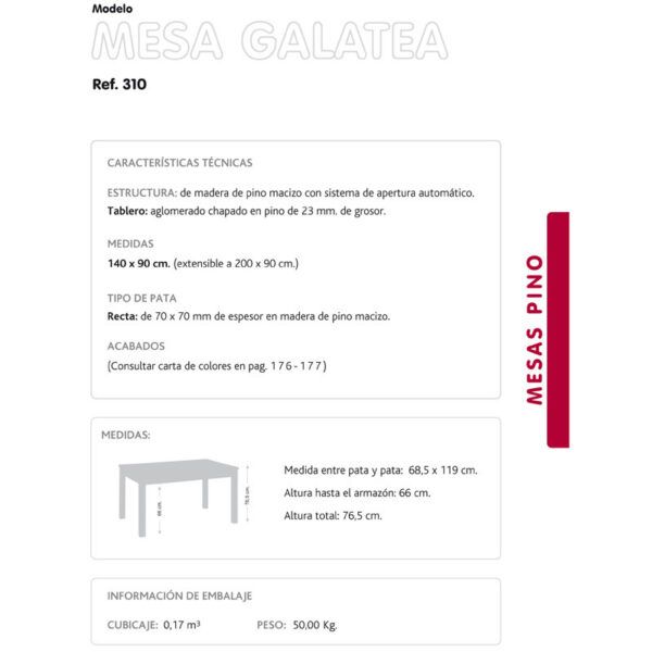 Mesa extensible Galatea ficha tecnica