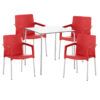 Conjunto Fenólico, mesa fenolica blanco con 4 sillas Line rojas