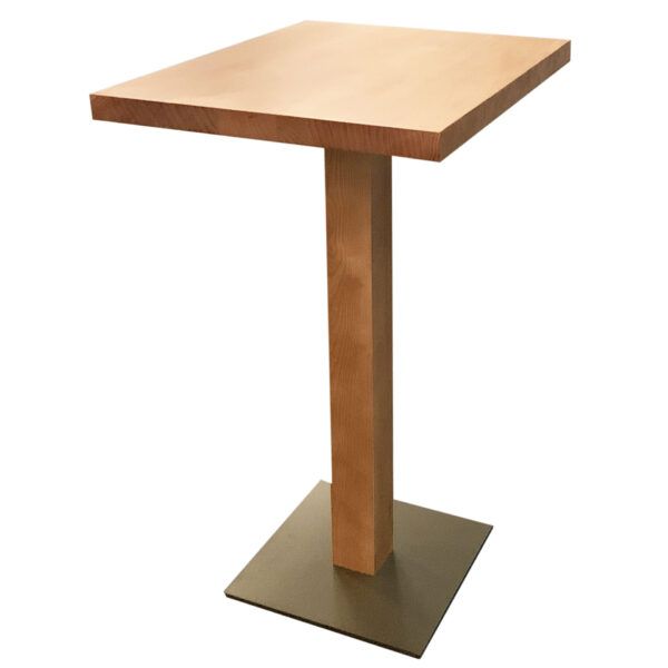 Mesa pino macizo color miel con base metalica color cobre