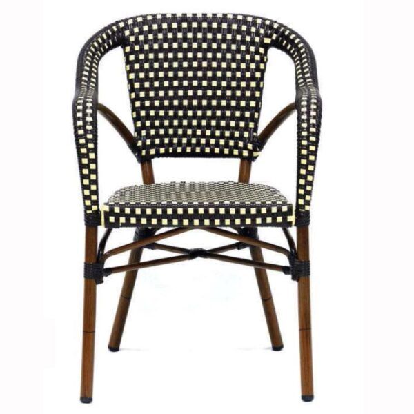 Sillon parisino Arles estructura teka rattan marron-lino