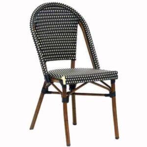 Silla parisina Arles estructura teka rattan negro-lino