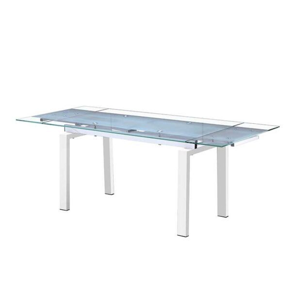 Mesa Garona patas blancas sobre de cristal transparente