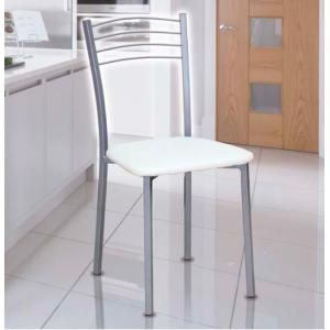 Silla Colin de cocina metal asiento tapizado en blanco