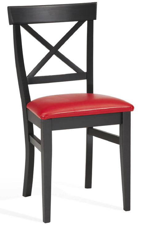 silla de madera cruz con asiento tapizado